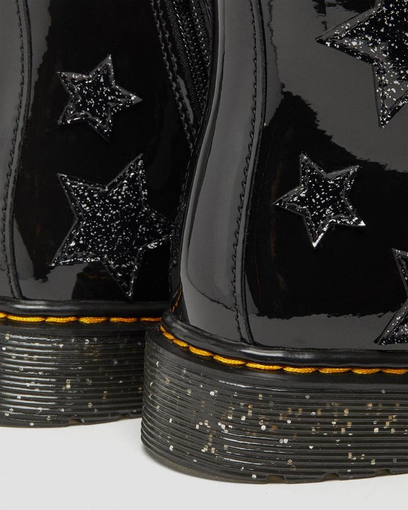 Kids' Dr Martens Junior 1460 Glitter Star Patent Lace Up Boots Black | AU 679PJJ